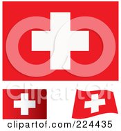Digital Collage Of Flat Shaded And Waving Switzerland Flags