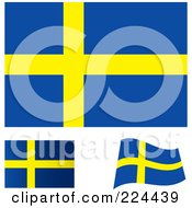 Poster, Art Print Of Digital Collage Of Flat Shaded And Waving Sweden Flags