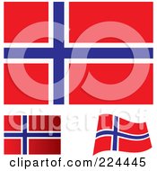Poster, Art Print Of Digital Collage Of Flat Shaded And Waving Norway Flags