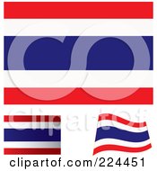 Digital Collage Of Flat Shaded And Waving Thailand Flags
