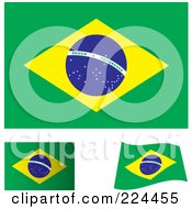 Digital Collage Of Flat Shaded And Waving Brazil Flags