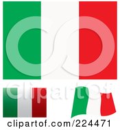 Digital Collage Of Flat Shaded And Waving Italy Flags