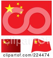 Digital Collage Of Flat Shaded And Waving China Flags