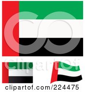 Digital Collage Of Flat Shaded And Waving United Arab Emirates Flags