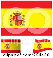 Digital Collage Of Flat Shaded And Waving Spain Flags