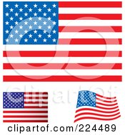 Poster, Art Print Of Digital Collage Of Flat Shaded And Waving Usa Flags