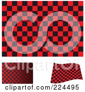 Poster, Art Print Of Digital Collage Of Flat Shaded And Waving Red And Black Checkered Flags