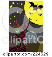 Poster, Art Print Of Devil Standing By A Headstone In A Cemetery