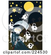 Poster, Art Print Of Grim Reaper And Ghosts Under A Starry Sky