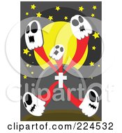 Poster, Art Print Of Five Skull Ghosts Emerging From A Tombstone