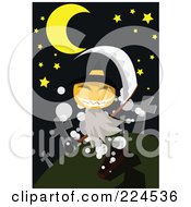Poster, Art Print Of Pumpkin Ghost In A Cemetery