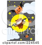 Poster, Art Print Of Teddy Bear Bat With Knives And Jackolanterns In A Night Sky