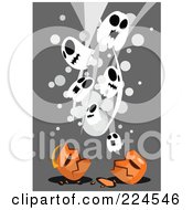 Royalty Free RF Clipart Illustration Of Ghosts Over A Broken Pumpkin
