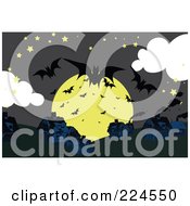 Royalty Free RF Clipart Illustration Of A Full Moon And Vampire Bats Above Houses