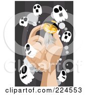 Poster, Art Print Of Hand Holding A Pumpkin Ghost Surrounded By Little Ghosts