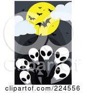 Poster, Art Print Of Vampire Bats And A Full Moon Over Skull Ghosts