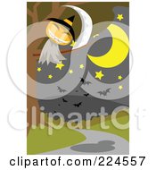 Royalty Free RF Clipart Illustration Of A Jackolantern Ghost With A Scythe Above A Path by mayawizard101