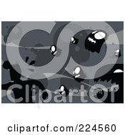 Royalty Free RF Clipart Illustration Of A Man Running From Ghosts Over Gray