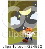 Poster, Art Print Of Man With A Pumpkin Head Running Down A Path With A Knife