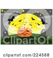 Poster, Art Print Of Bats Flying Over A Jackolantern With Candles In A Cemetery