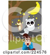 Hanging Teddy Bear And Ghost Above A Screaming Man