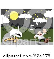 Poster, Art Print Of Ghost Emerging From A Pumpkin And Chasing A Man In A Cemetery