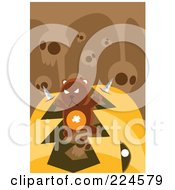 Poster, Art Print Of Teddy Bear With Knives Breaking Out Of A Pumpkins Mouth Under Skulls