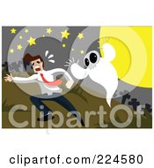 Poster, Art Print Of Spooky Ghost Chasing A Man In A Cemetery