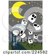 Poster, Art Print Of Grim Reaper With Skull Ghosts In A Cemetery