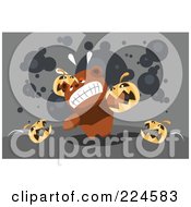 Poster, Art Print Of Jackolanterns Attacking A Teddy Bear