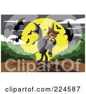 Royalty Free RF Clipart Illustration Of A Devilish Bat Man On A Road Under A Full Moon