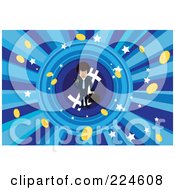 Poster, Art Print Of Businessman Standing On A Dollar Symbol Around Coins And Stars