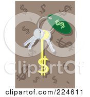 Royalty Free RF Clipart Illustration Of A Dollar Keychaine With A Golden Dollar Key On A Ring