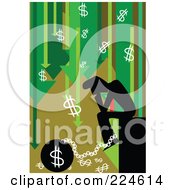 Royalty Free RF Clipart Illustration Of A Businessman Chained To A Ball Under Dollar Symbols And Arrows