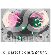 Poster, Art Print Of Womans Hands Breaking A Piggy Bank And Dumping Money Bags Down A Drain
