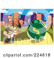 Royalty Free RF Clipart Illustration Of A Businessman Running Away From A Fast Dollar Bowling Ball