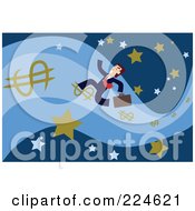 Royalty Free RF Clipart Illustration Of A Businessman Running On A Dollar Wave