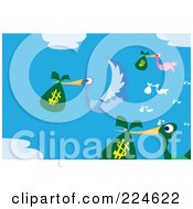 Royalty Free RF Clipart Illustration Of A Group Of Birds Flying With Money Bags by mayawizard101