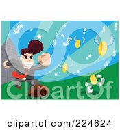 Royalty Free RF Clipart Illustration Of A Businessman Chasing Coins And Dollar Symbols