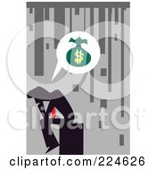 Royalty Free RF Clipart Illustration Of A Sad Businessman On A Column Thinking About Financial Loss