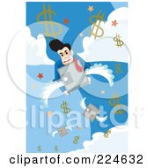Businessman On A Flying Safe In The Sky With Dollar Symbols