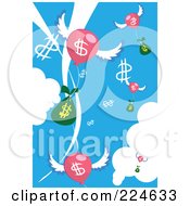 Royalty Free RF Clipart Illustration Of Dollar Sybmols Bags And Balloons In The Sky