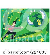 Royalty Free RF Clipart Illustration Of A Businessman Chasing A Flying Money Bag