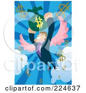 Poster, Art Print Of Businessman With Wings Flying And Holding Onto A Money Bag