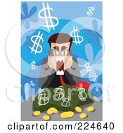 Poster, Art Print Of Businessman Screaming Over Money Bags