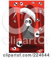 Poster, Art Print Of Spooky Ghost With A Scythe And Skulls With Blood