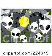 Poster, Art Print Of Skull Ghosts With Bats And A Full Moon