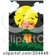 Royalty Free RF Clipart Illustration Of A Jackolantern On A Tree Against A Full Moon With Bats