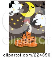 Royalty Free RF Clipart Illustration Of A Woman With Bat Wings Sitting On Jackolanterns