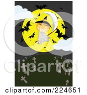 Poster, Art Print Of Jackolantern Grim Reaper With A Full Moon And Bats Above A Cemetery